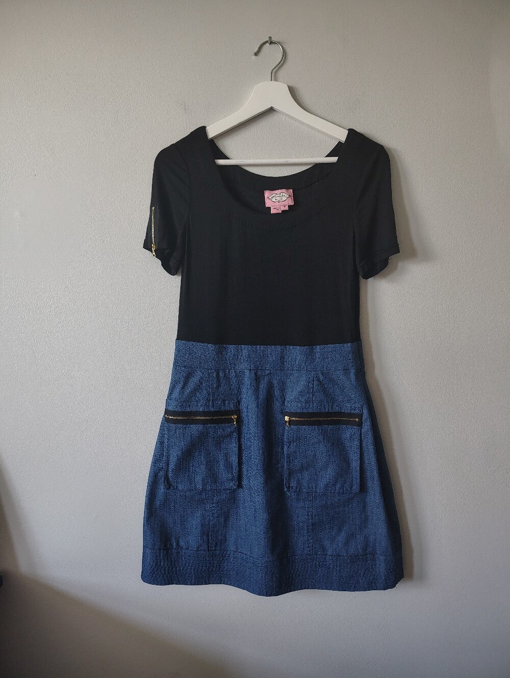 Phoebe Couture Y2K Vibe Denim Mini Dress Zipper Pockets